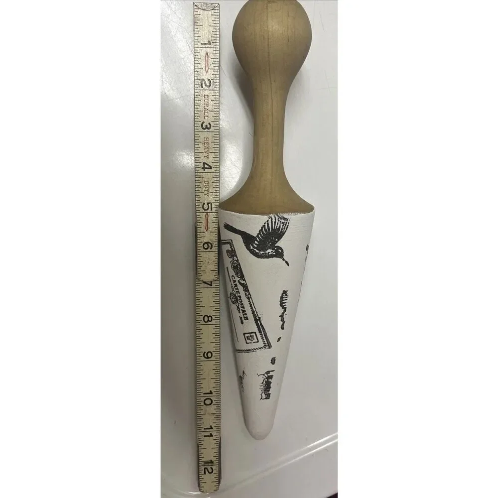 Up Cycled Alabaster Painted Black Stenciled Wooden Rolling Pin Farmhouse Decor